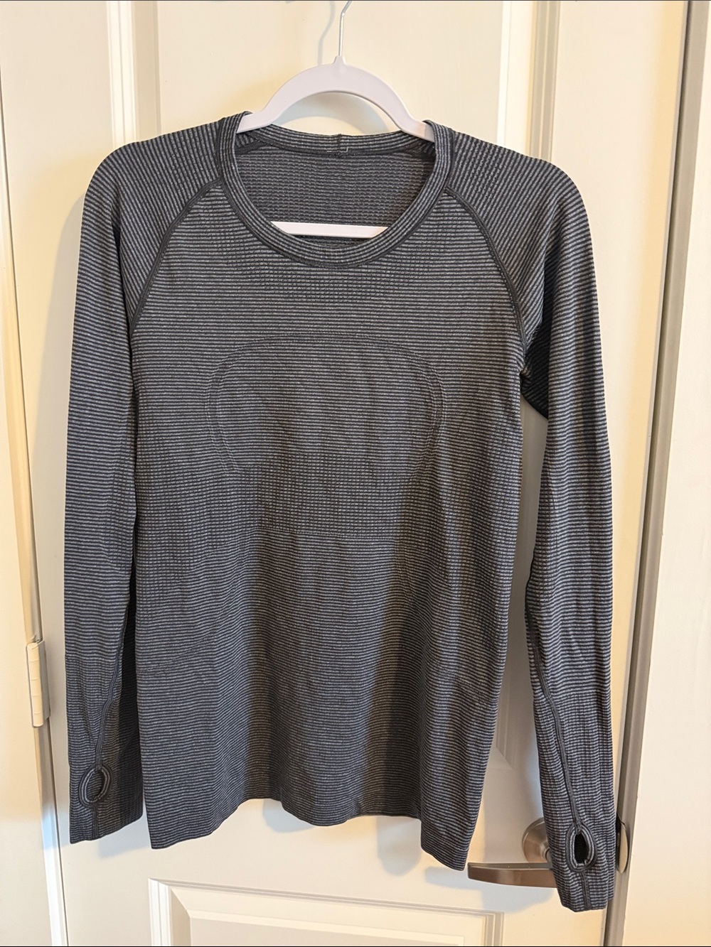lululemon athletica Black and Gray Striped Long Sleeve Top